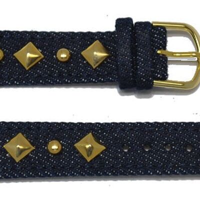 bracelet montre en jeans classique avec déco métal doré 18mm