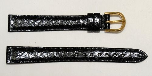 Bracelet montre cuir saumon véritable noir 12mm