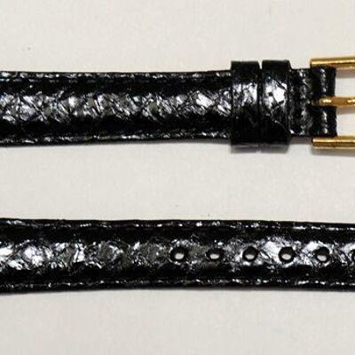 Genuine salmon black leather watch strap 12mm