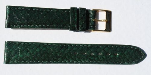 Bracelet montre cuir saumon véritable vert bombé 18mm