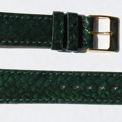 Bracelet montre cuir saumon véritable vert bombé 18mm