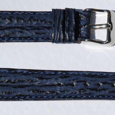 Bracelet montre cuir requin véritable bleu marine double joncs 18mm