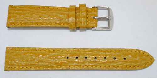 Bracelet montre cuir vachette véritable modèle bombé grain requin Tanzanie jaune 18mm