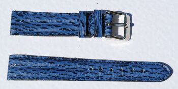 Bracelet montre cuir requin véritable bleu double joncs 14mm