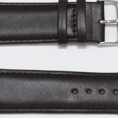 Genuine cowhide leather watch strap rounded smooth roma brown model 24mm