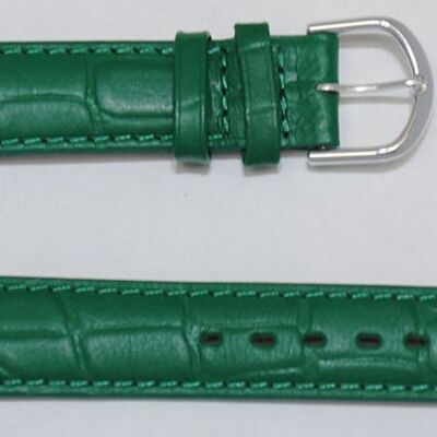 Bracelet montre cuir vachette véritable bombé grain alligator congo vert 18mm