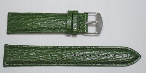 Bracelet montre cuir vachette véritable modèle bombé gr requin vert 20mm.