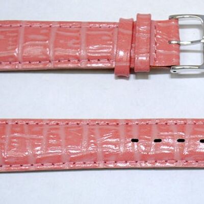 Bracelet montre cuir vachette véritable bombé grain alligator congo rose 14mm