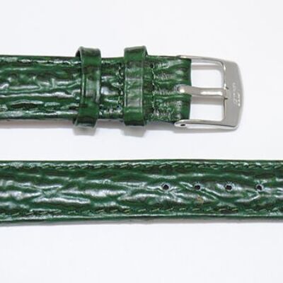 Cinturino per orologio in vera pelle di vacchetta, modello bombato grana di squalo verde Tanzania, 16mm.