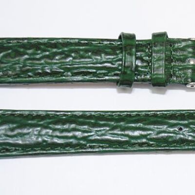 Bracelet montre cuir vachette véritable modèle bombé grain requin Tanzanie vert 16mm.