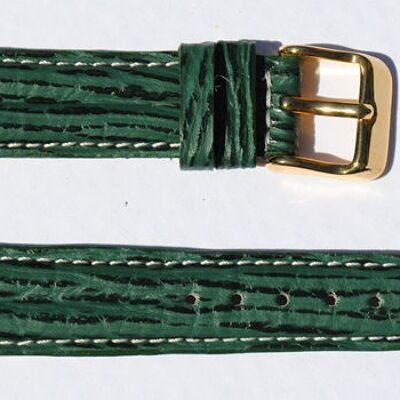 Cinturino per orologio in vera pelle di squalo verde doppia aste con cuciture bianche 18mm