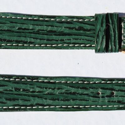 Correa de reloj de piel de tiburón verde con varillas dobles y pespuntes blancos de 18 mm