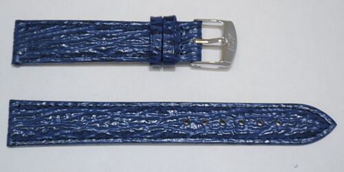 Bracelet montre cuir vachette véritable modèle bombé grain requin Tanzanie bleu 20mm