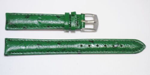 Bracelet montre cuir vachette véritable bombé grain autruche Arica vert 14mm.