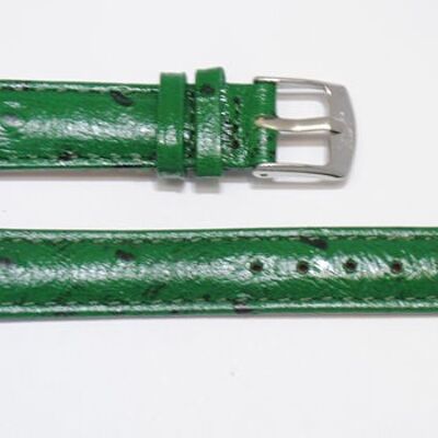 Correa de reloj de piel de vacuno genuina abombada de grano de avestruz verde Arica de 14 mm.