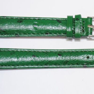 Uhrenarmband aus echtem Rindsleder in Arica-Grün mit Straußenmaserung, gewölbt, 14 mm.