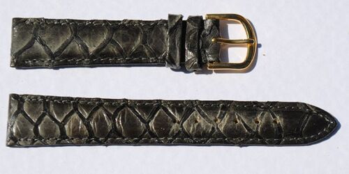 Bracelet montre cuir saumon véritable anthracite bombé 18mm