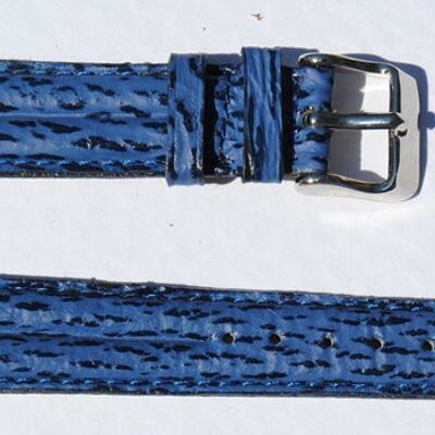 Bracelet montre cuir requin véritable bleu double joncs 18mm