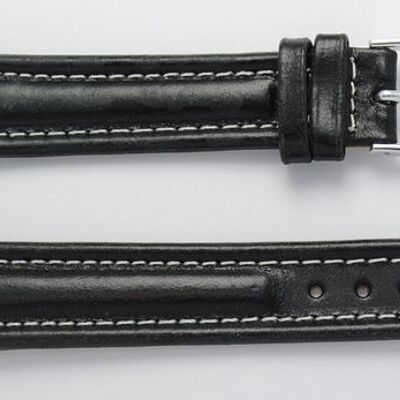 Cinturino per orologio in vera pelle di vacchetta, pelle Roma stile aviatore nero con cuciture bianche 18mm