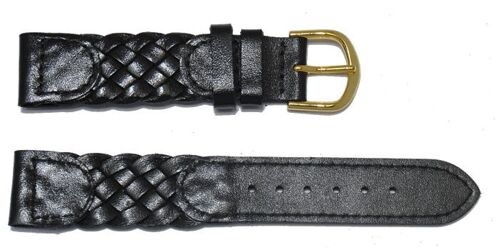 Bracelet montre cuir vachette véritable tressé noir 18mm