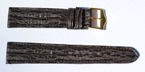 Bracelet montre cuir requin véritable marron double joncs doublé requin 18mm