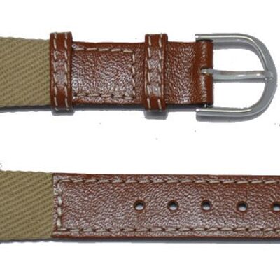 18 mm braunes Leder- und Textilarmband, Wahl zwischen verchromter oder goldener Schließe,