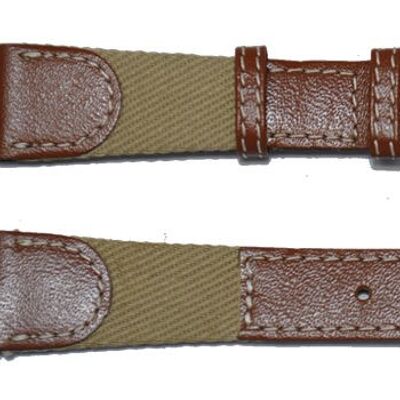 Bracelet montre en cuir marron et tissu 18mm, boucle chromée ou dorée au choix,