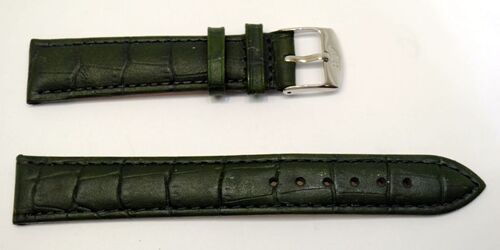 Bracelet montre cuir vachette véritable bombé grain alligator vert foncé 20mm