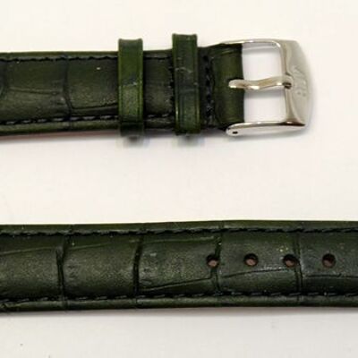 Uhrenarmband aus echtem Rindsleder mit gewölbter Alligatornarbung, dunkelgrün, 20 mm