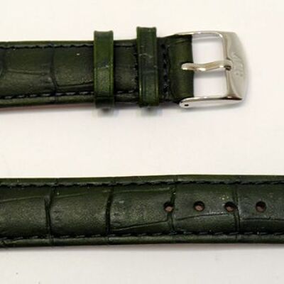 Bracelet montre cuir vachette véritable bombé grain alligator vert foncé 20mm