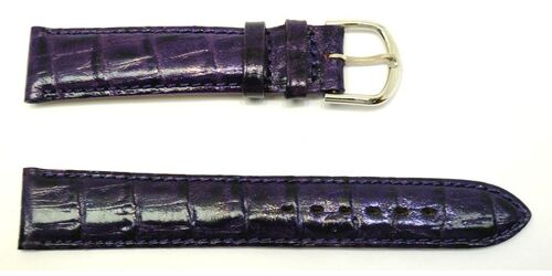 Bracelet montre cuir vachette véritable modèle bombé GR alligator violet 18mm