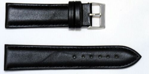 Bracelet montre cuir vachette véritable modèle bombé lisse roma noir 22mm