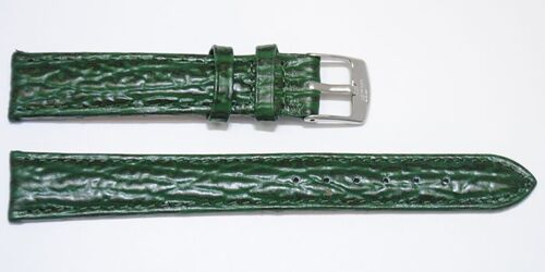 Bracelet montre cuir vachette véritable modèle bombé grain requin Tanzanie vert 16mm