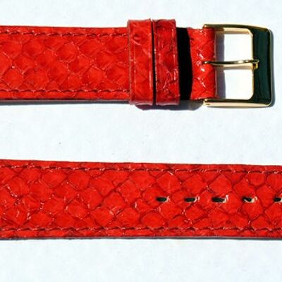 Genuine salmon red domed leather watch strap 18mm