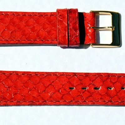 Bracelet montre cuir saumon véritable rouge bombé 18mm