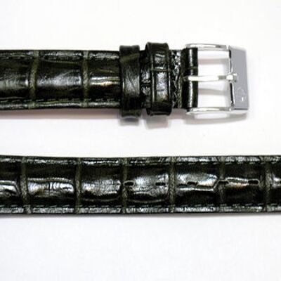 Bracelet montre cuir vachette véritable bombé grain alligator congo vert 12mm