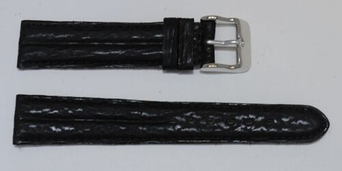 Bracelet montre cuir requin véritable noir double joncs 18mm