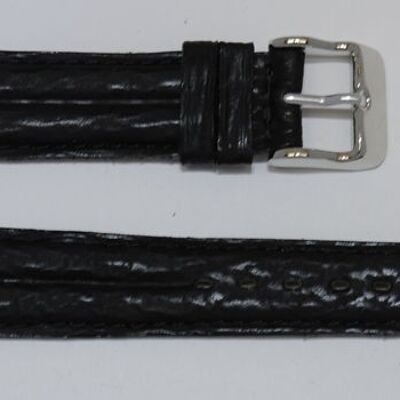 Genuine shark leather watch strap black double rods 18mm