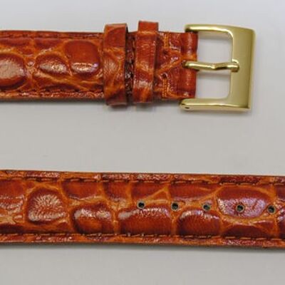 Bracelet montre cuir vachette véritable modèle bombé crocodile florida gold 18mm
