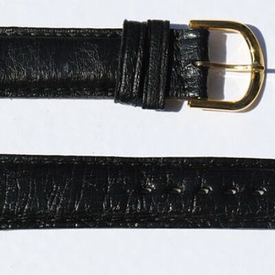 Bracelet montre cuir autruche véritable noir bombé 18mm