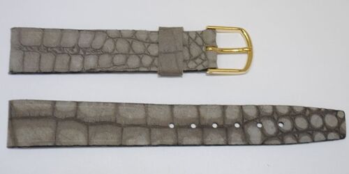 Bracelet montre cuir vachette véritable plat nubuck gris 16mm