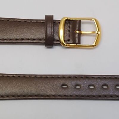 Cinturino per orologio piatto in vera pelle di vacchetta marrone roma con doppie fibbie, 18mm
