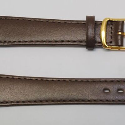 Genuine flat roma brown cowhide leather watch strap with double buckles, 18mm