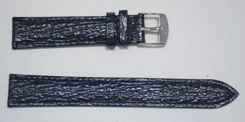Bracelet montre cuir vachette véritable modèle bombé grain requin Tanzanie bleu marine 16mm