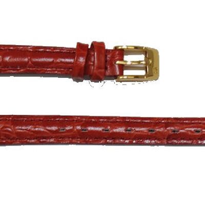 Genuine cowhide leather watch strap bulging crocodile grain florida red 10mm