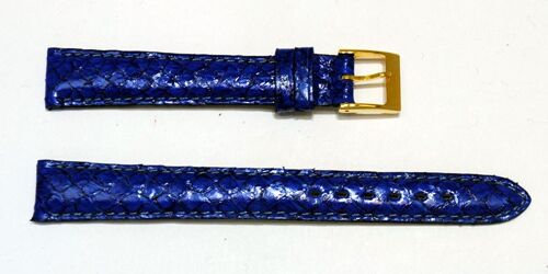 Bracelet montre cuir saumon véritable bleu bombé 14mm