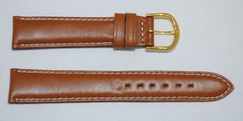 Bracelet montre cuir vachette véritable bombé roma marron avec couture blanche 18mm