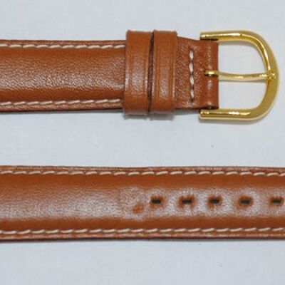 Genuine roma brown domed cowhide leather watch strap with white stitching 18mm