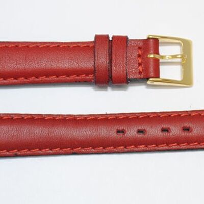 Red roma smooth domed genuine cowhide leather watch strap 14mm