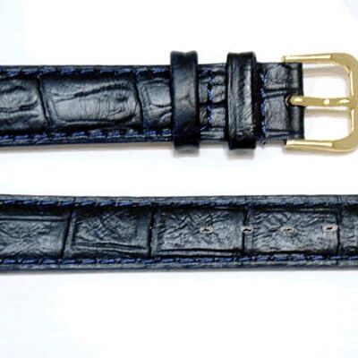 Bracelet montre cuir vachette véritable bombé grain alligator congo bleu marine 16mm extra long XL